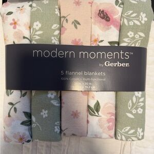Gerber Floral Flannel Blankets/swaddles- Green and Pink